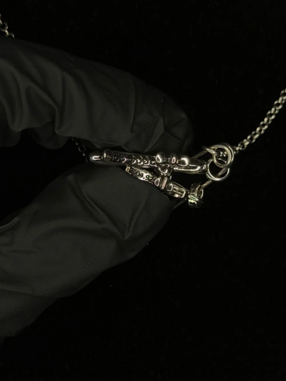 Chrome Hearts Safety Pin Double Diamond Studded Floral Cross Unisex Necklace - Picture 4 of 7